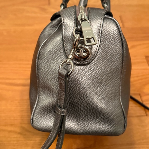 Coach Mini Bennett Metallic Cross Grain Leather Satchel in Silver/Gray - Picture 5 of 12